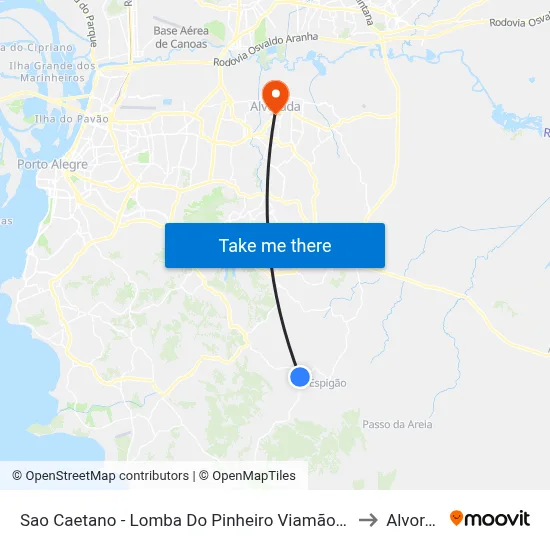Sao Caetano - Lomba Do Pinheiro Viamão - Rs Brasil to Alvorada map