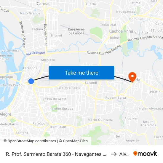 R. Prof. Sarmento Barata 360 - Navegantes Porto Alegre - Rs 90240-640 Brasil to Alvorada map