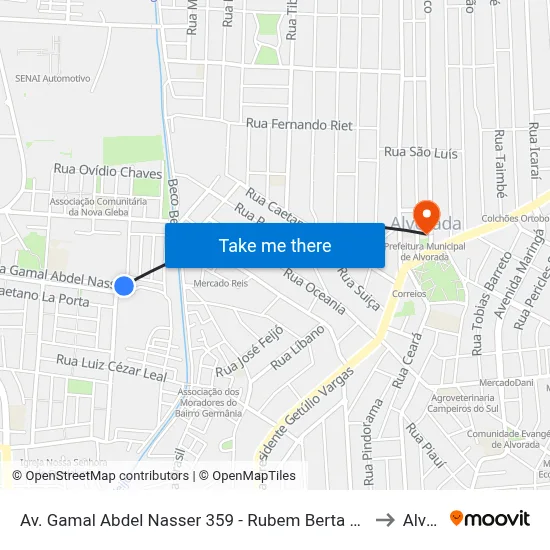 Av. Gamal Abdel Nasser 359 - Rubem Berta Porto Alegre - Rs 91170-001 Brasil to Alvorada map