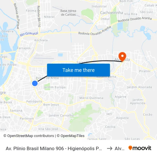 Av. Plínio Brasil Milano 906 - Higienópolis Porto Alegre - Rs 90520-002 Brasil to Alvorada map