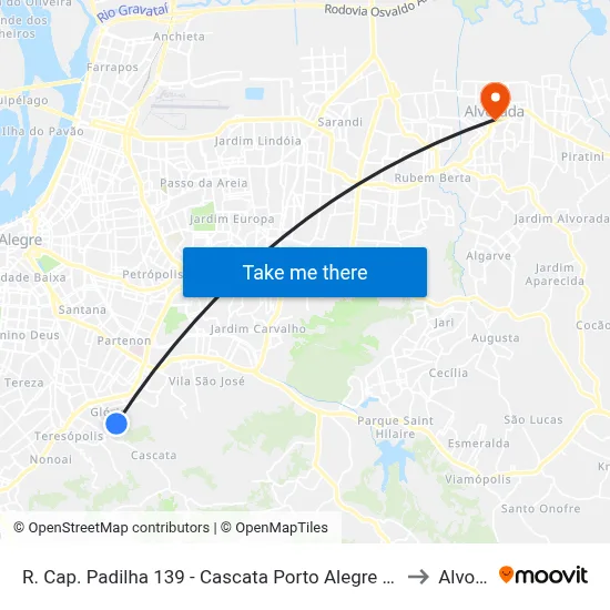 R. Cap. Padilha 139 - Cascata Porto Alegre - Rs 91710-100 Brasil to Alvorada map