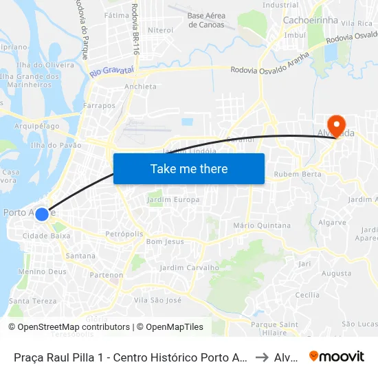 Praça Raul Pilla 1 - Centro Histórico Porto Alegre - Rs 90010-220 Brasil to Alvorada map