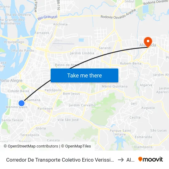 Corredor De Transporte Coletivo Erico Verissimo Azenha Porto Alegre - Rio Grande Do Sul 90130 Brasil to Alvorada map