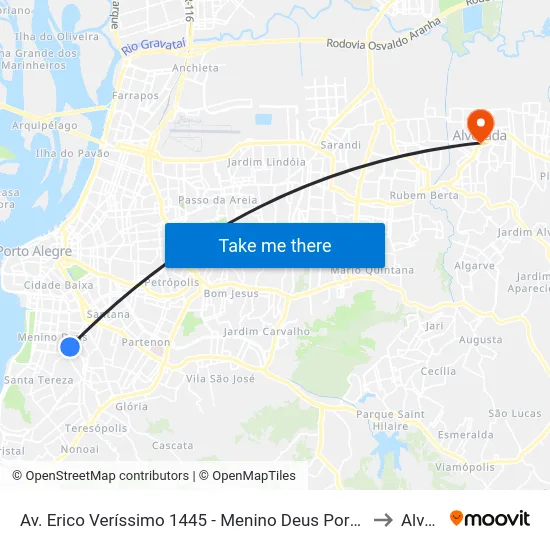 Av. Erico Veríssimo 1445 - Menino Deus Porto Alegre - Rs 90160-181 Brasil to Alvorada map