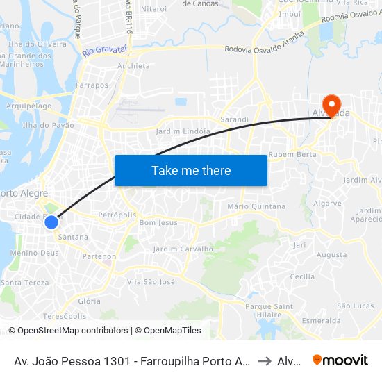 Av. João Pessoa 1301 - Farroupilha Porto Alegre - Rs 90040-001 Brasil to Alvorada map