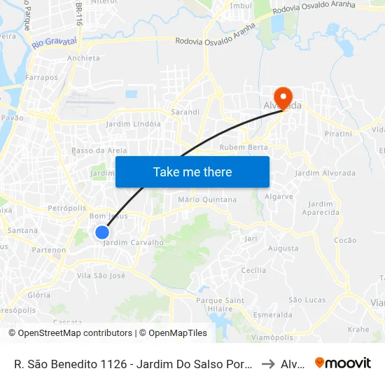 R. São Benedito 1126 - Jardim Do Salso Porto Alegre - Rs 91410-410 Brasil to Alvorada map