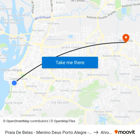 Praia De Belas - Menino Deus Porto Alegre - Rs 90110-170 Brasil to Alvorada map