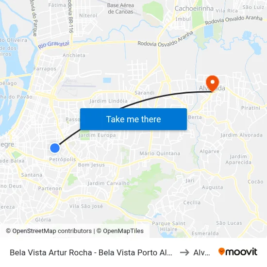 Bela Vista Artur Rocha - Bela Vista Porto Alegre - Rs 90450-170 Brasil to Alvorada map