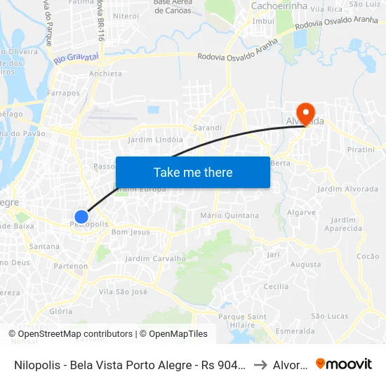 Nilopolis - Bela Vista Porto Alegre - Rs 90450-190 Brasil to Alvorada map