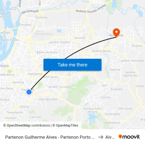 Partenon Guilherme Alves - Partenon Porto Alegre - Rs 90650-000 Brasil to Alvorada map