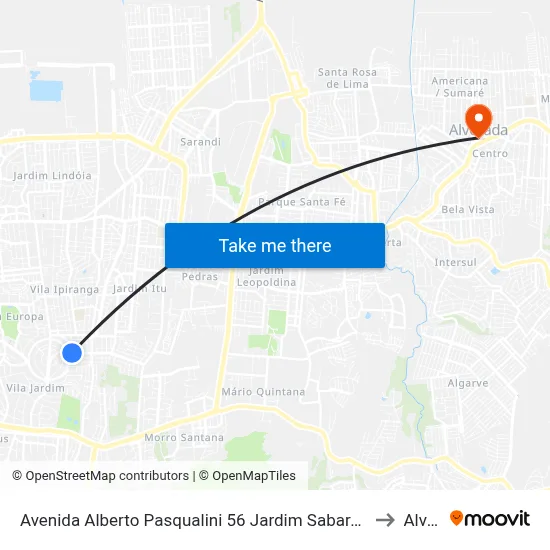 Avenida Alberto Pasqualini 56 Jardim Sabará Porto Alegre - Rs 91215-001 Brasil to Alvorada map