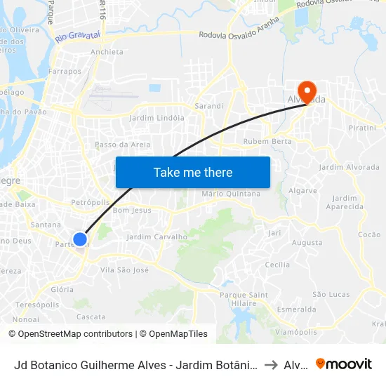 Jd Botanico Guilherme Alves - Jardim Botânico Porto Alegre - Rs 90690-300 Brasil to Alvorada map
