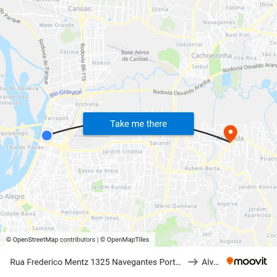 Rua Frederico Mentz 1325 Navegantes Porto Alegre - Rs 90240-110 Brasil to Alvorada map