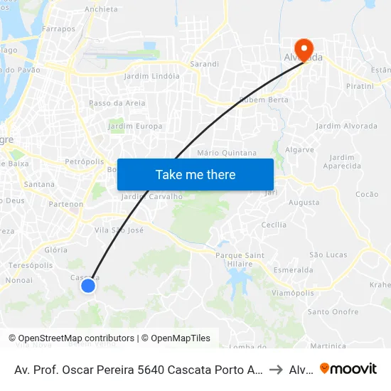 Av. Prof. Oscar Pereira 5640 Cascata Porto Alegre - Rio Grande Do Sul 91712-320 Brasil to Alvorada map