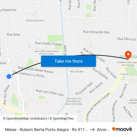 Maias - Rubem Berta Porto Alegre - Rs 91170-200 Brasil to Alvorada map