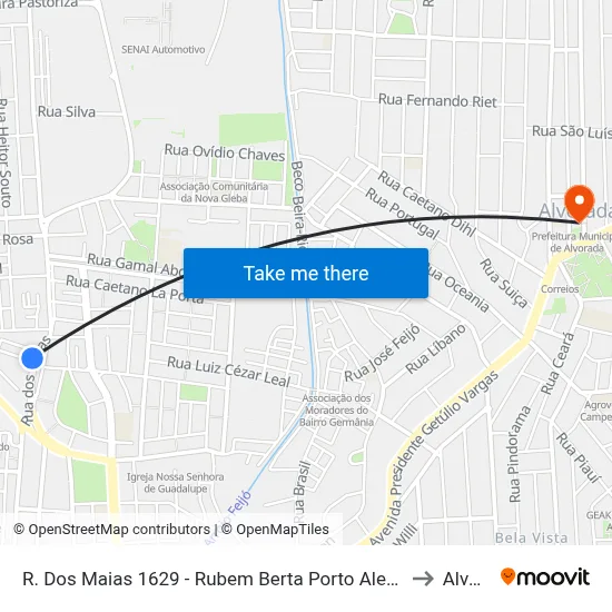 R. Dos Maias 1629 - Rubem Berta Porto Alegre - Rs 91170-200 Brasil to Alvorada map