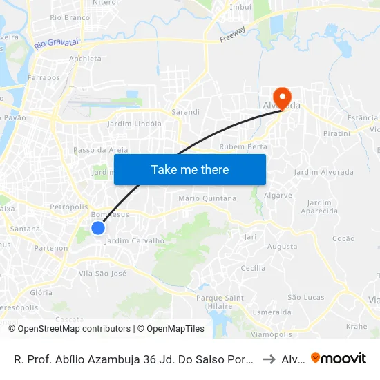 R. Prof. Abílio Azambuja 36 Jd. Do Salso Porto Alegre - Rio Grande Do Sul 9141-130 Brasil to Alvorada map