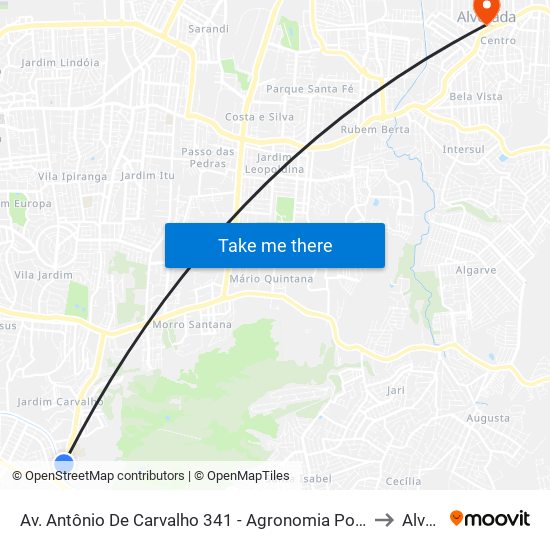 Av. Antônio De Carvalho 341 - Agronomia Porto Alegre - Rs 91430-001 Brasil to Alvorada map