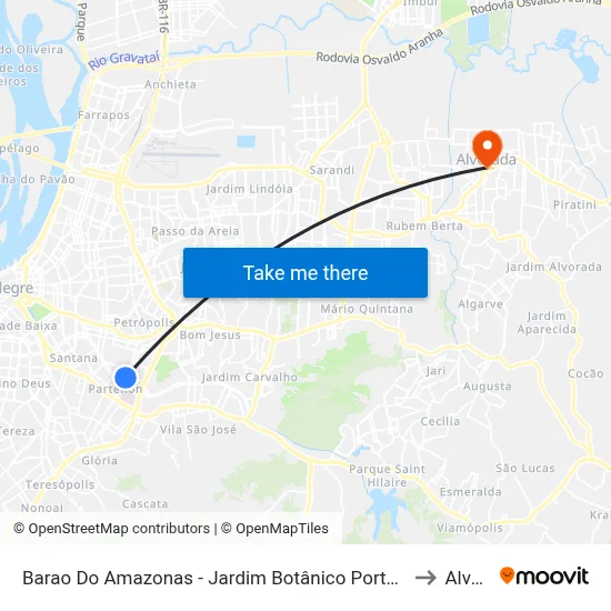 Barao Do Amazonas - Jardim Botânico Porto Alegre - Rs 90670-001 Brasil to Alvorada map