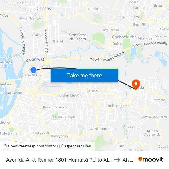 Avenida A. J. Renner 1801 Humaitá Porto Alegre - Rs 90250-000 Brasil to Alvorada map