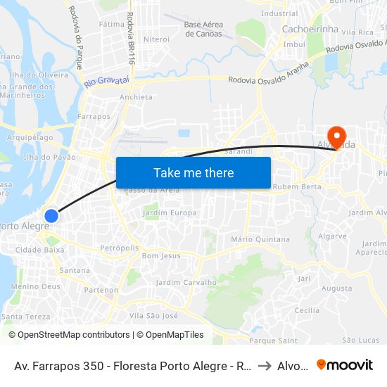 Av. Farrapos 350 - Floresta Porto Alegre - Rs 90220-002 Brasil to Alvorada map