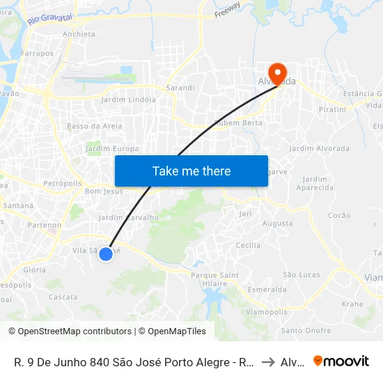 R. 9 De Junho 840 São José Porto Alegre - Rio Grande Do Sul 91520-610 Brasil to Alvorada map