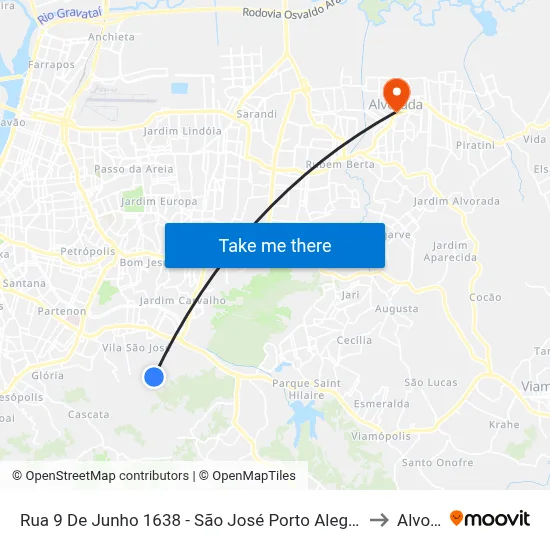 Rua 9 De Junho 1638 - São José Porto Alegre - Rs 91520-610 Brasil to Alvorada map