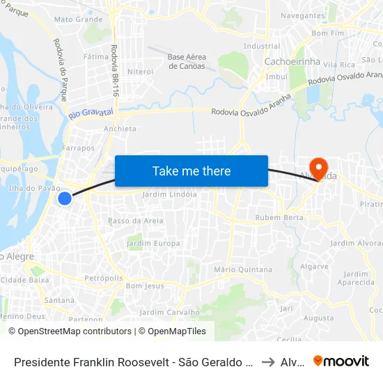 Presidente Franklin Roosevelt - São Geraldo Porto Alegre - Rs 90230-080 Brasil to Alvorada map