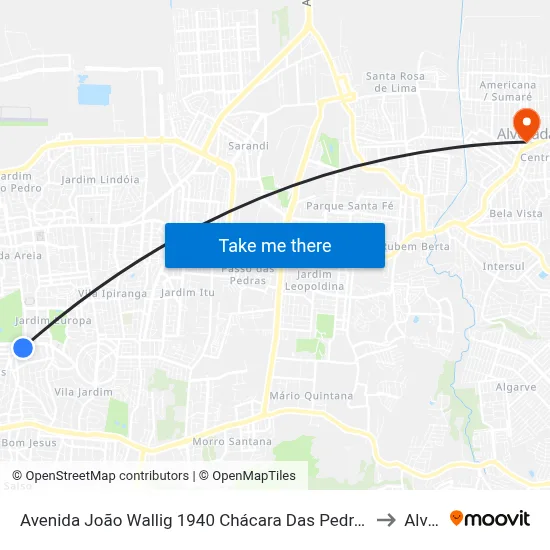 Avenida João Wallig 1940 Chácara Das Pedras Porto Alegre - Rs 91340-001 Brasil to Alvorada map