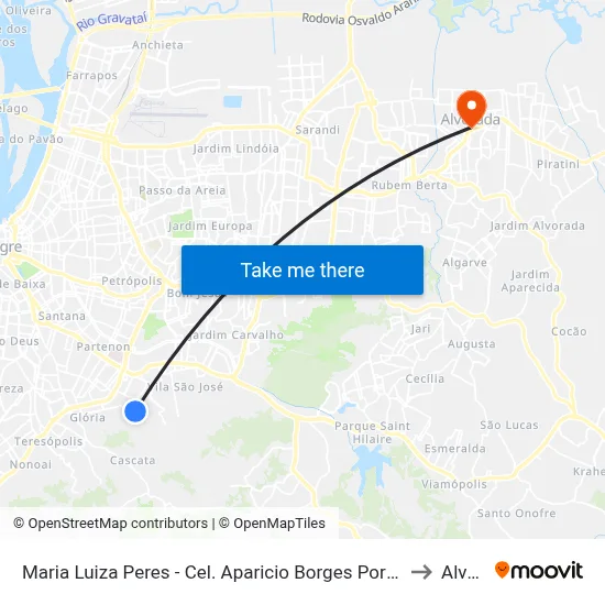 Maria Luiza Peres - Cel. Aparicio Borges Porto Alegre - Rs 91510-360 Brasil to Alvorada map