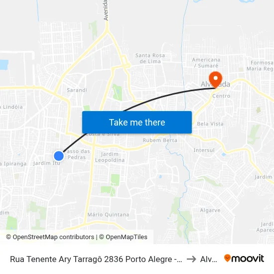 Rua Tenente Ary Tarragô 2836 Porto Alegre - Rio Grande Do Sul 91225 Brasil to Alvorada map