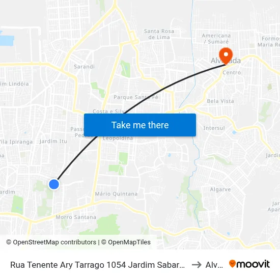 Rua Tenente Ary Tarrago 1054 Jardim Sabará Porto Alegre - Rs 91510-390 Brasil to Alvorada map
