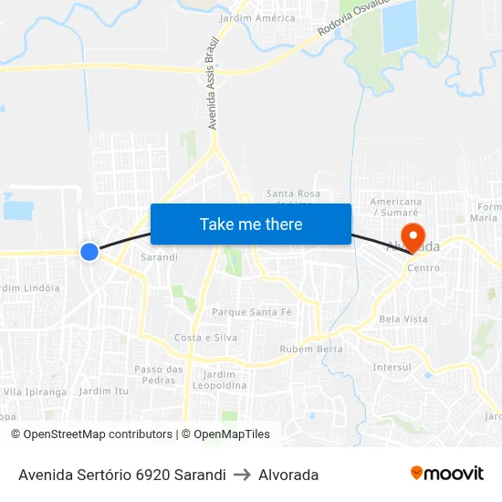 Avenida Sertório 6920 Sarandi to Alvorada map