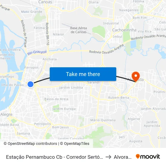 Estação Pernambuco Cb - Corredor Sertório to Alvorada map