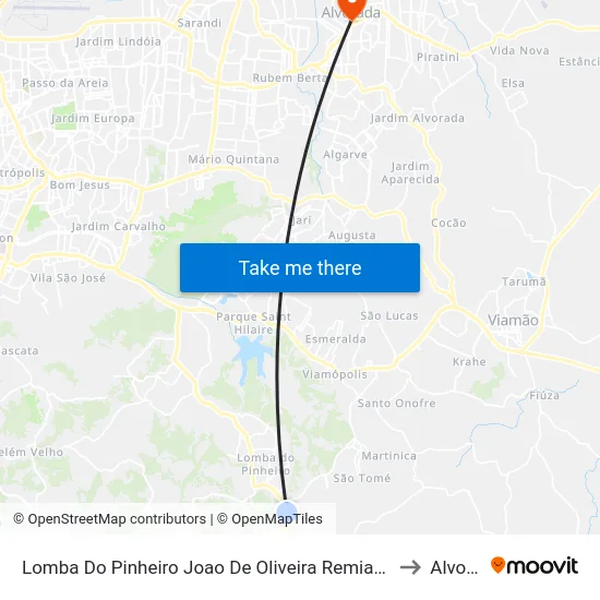 Lomba Do Pinheiro Joao De Oliveira Remiao Viamão - Rs Brasil to Alvorada map
