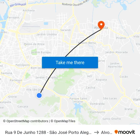 Rua 9 De Junho 1288 - São José Porto Alegre - Rs 91520-610 Brasil to Alvorada map