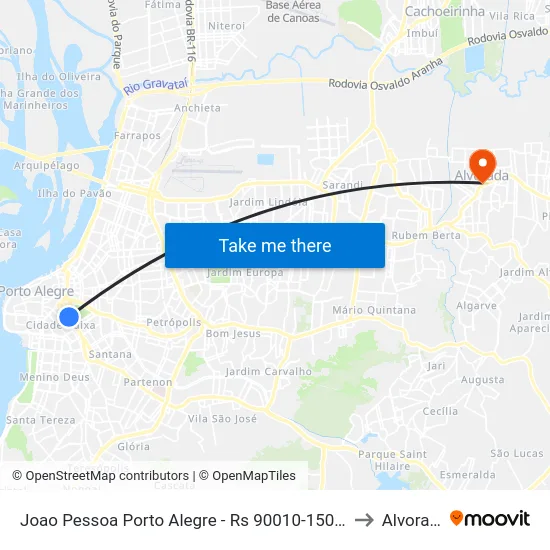 Joao Pessoa Porto Alegre - Rs 90010-150 Brasil to Alvorada map