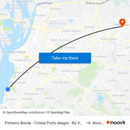 Pinheiro Borda - Cristal Porto Alegre - Rs 90810-150 Brasil to Alvorada map