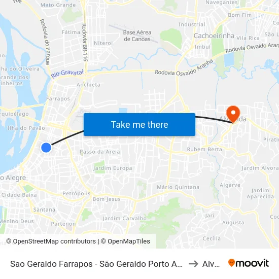 Sao Geraldo Farrapos - São Geraldo Porto Alegre - Rs 90220-006 Brasil to Alvorada map
