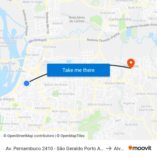 Av. Pernambuco 2410 - São Geraldo Porto Alegre - Rs 90220-002 Brasil to Alvorada map