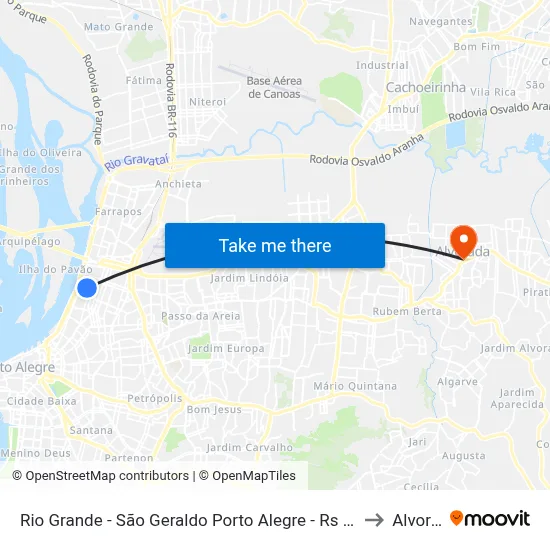 Rio Grande - São Geraldo Porto Alegre - Rs 90230-091 Brasil to Alvorada map