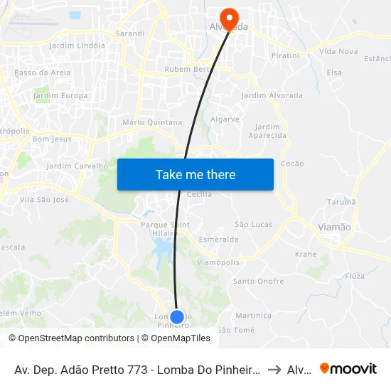 Av. Dep. Adão Pretto 773 - Lomba Do Pinheiro Porto Alegre - Rs 91570-730 Brasil to Alvorada map