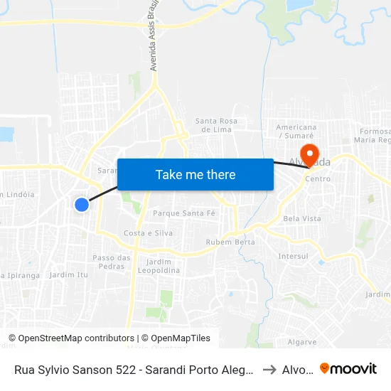 Rua Sylvio Sanson 522 - Sarandi Porto Alegre - Rs 91130-330 Brasil to Alvorada map