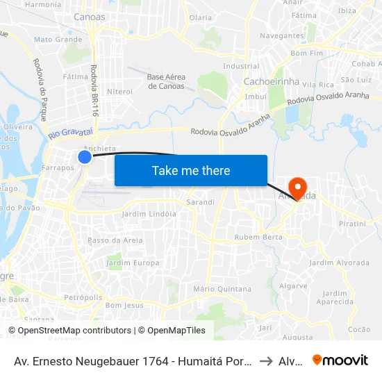 Av. Ernesto Neugebauer 1764 - Humaitá Porto Alegre - Rs 90250-140 Brasil to Alvorada map