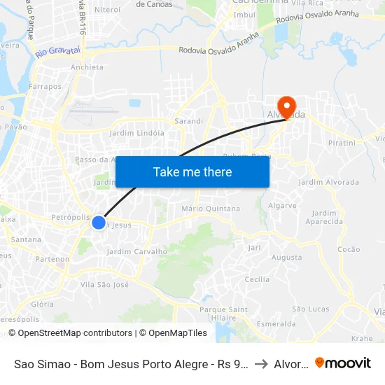 Sao Simao - Bom Jesus Porto Alegre - Rs 91420-500 Brasil to Alvorada map