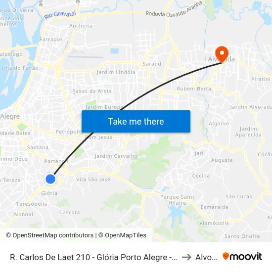 R. Carlos De Laet 210 - Glória Porto Alegre - Rs 90680-350 Brasil to Alvorada map