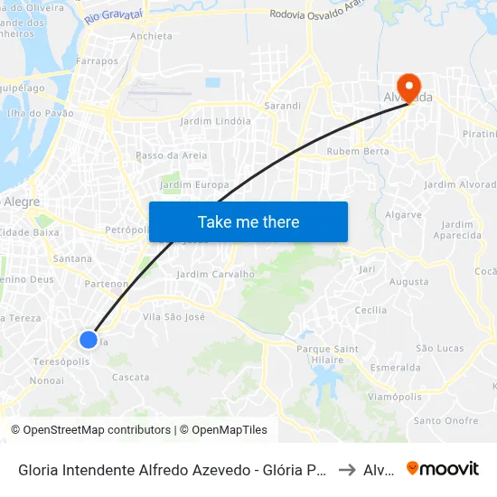 Gloria Intendente Alfredo Azevedo - Glória Porto Alegre - Rs 90660-070 Brasil to Alvorada map