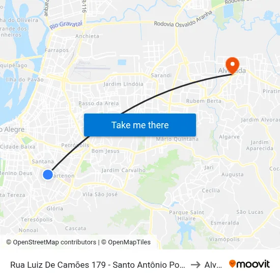 Rua Luiz De Camões 179 - Santo Antônio Porto Alegre - Rs 90620-150 Brasil to Alvorada map