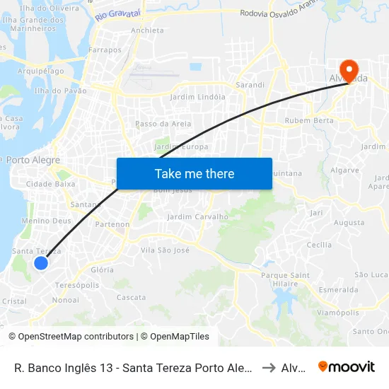 R. Banco Inglês 13 - Santa Tereza Porto Alegre - Rs 90840-600 Brasil to Alvorada map