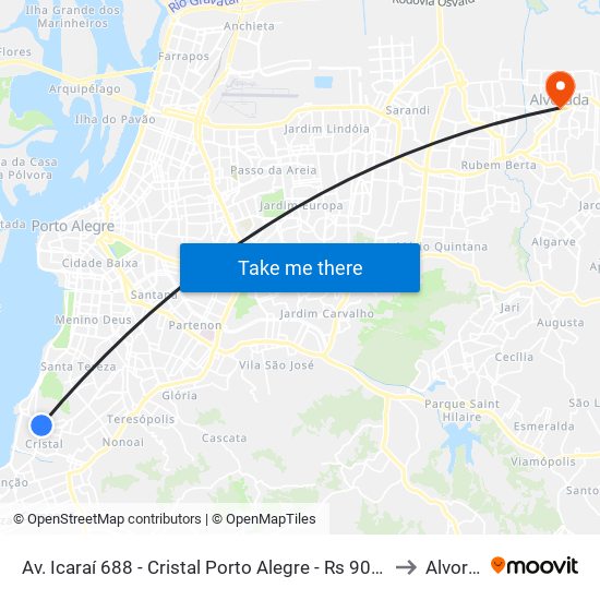 Av. Icaraí 688 - Cristal Porto Alegre - Rs 90810-000 Brasil to Alvorada map